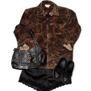 90s y2k grunge punk Super soft leopard print vintage jacket